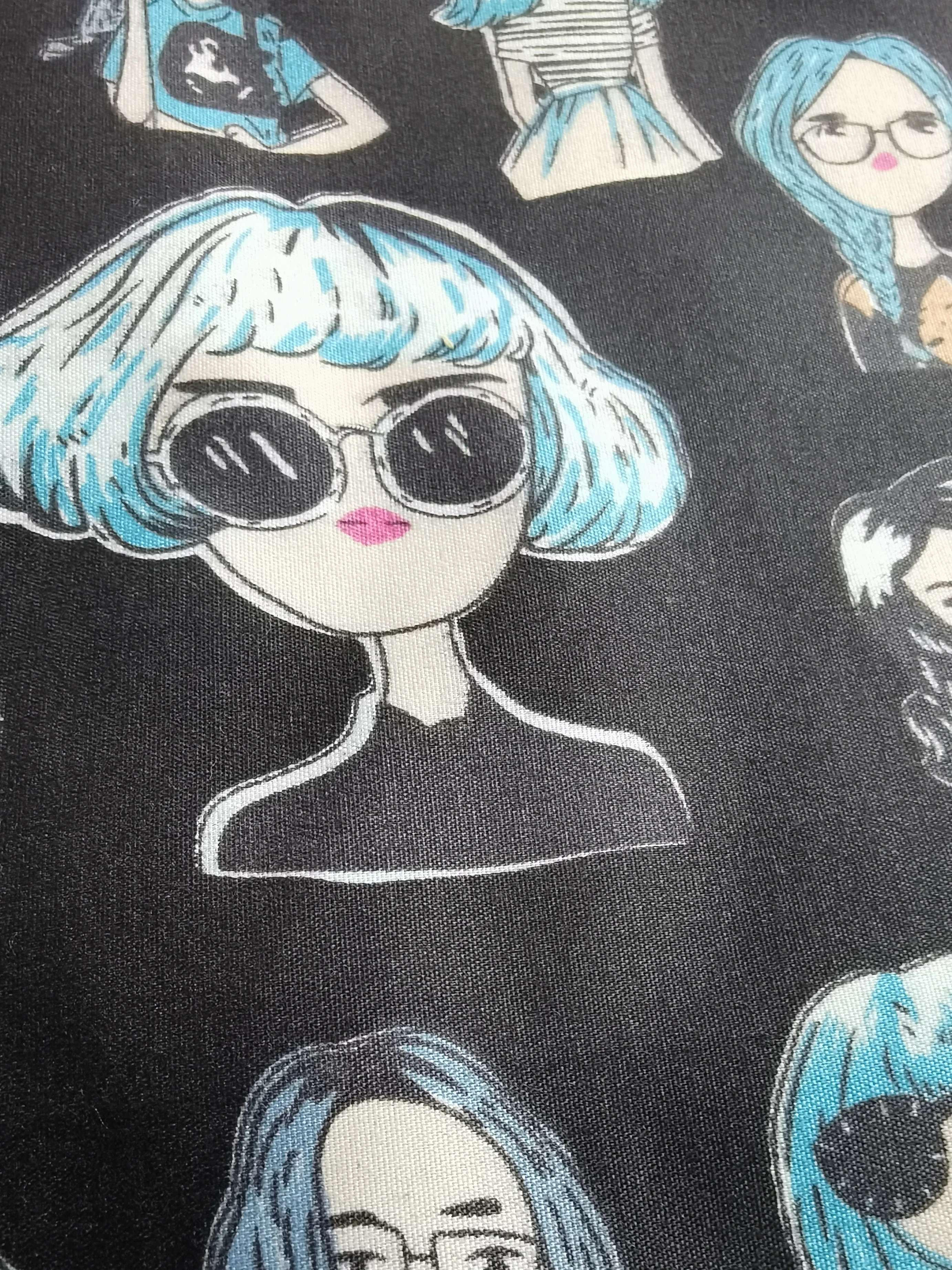  Edgy girls design print with different base color polyester fabric
