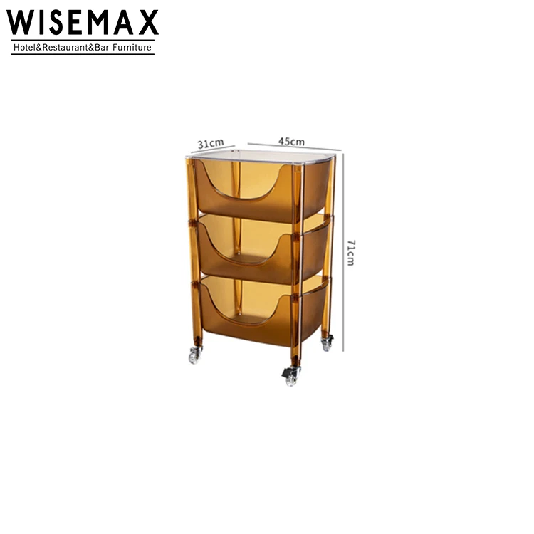WISEMAX FURNITURE Modern Nordic Design Transparent Color Plastic Living Room Side Cabinet Kitchen Trolley Storage Shelf Cart