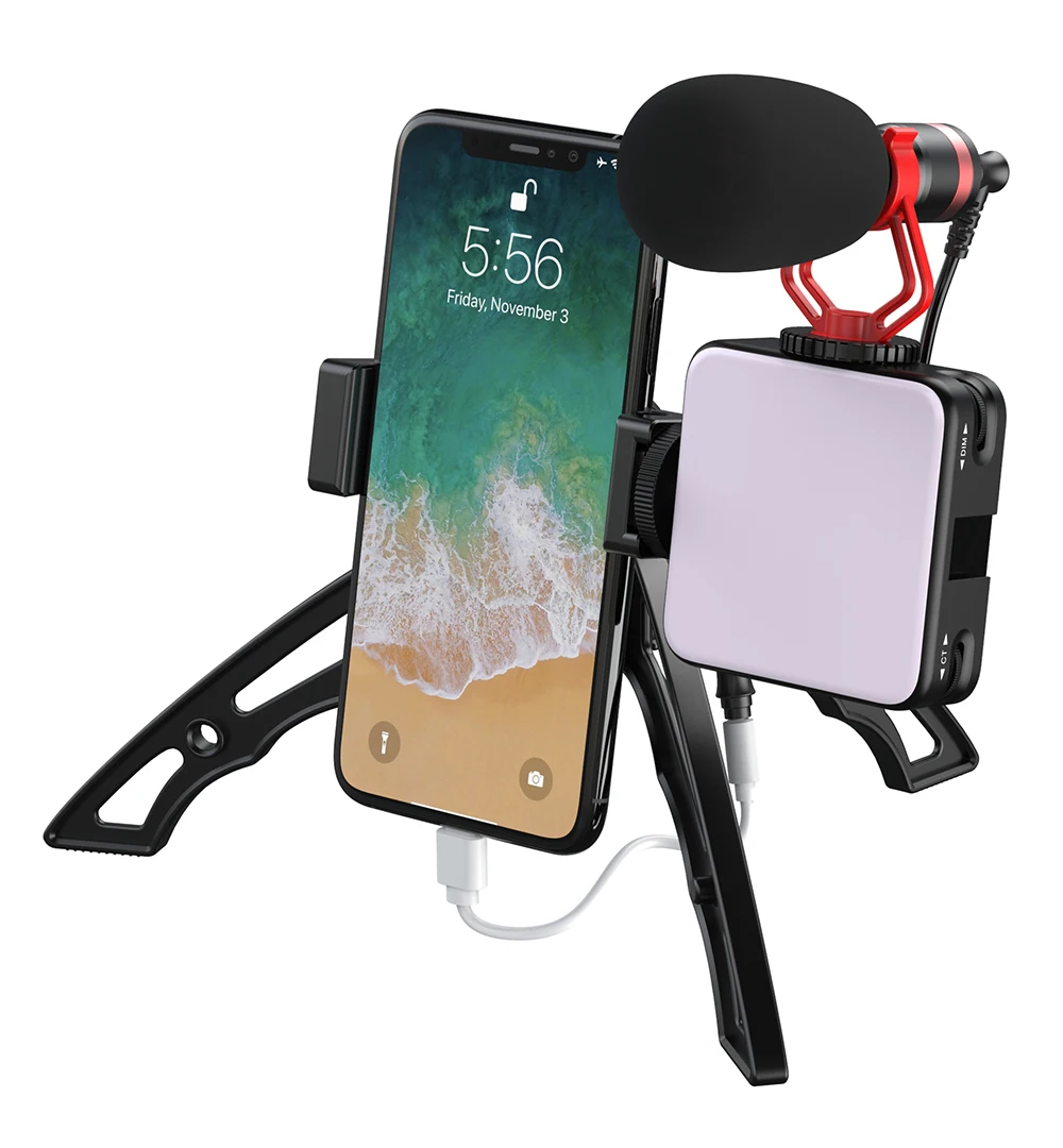 Apexel Camera Accessories Selfie flash light foldable tripod Dslr Camera Vlog Microphone Kit For Video Recording Mic Microphone