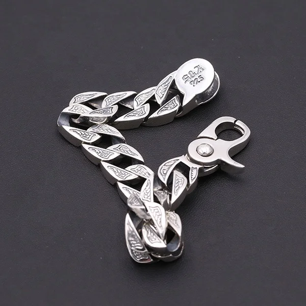 Custom Made Vintage Thick Owl Heavy 925 Tai Silver Bracelet for Men 13.5MM