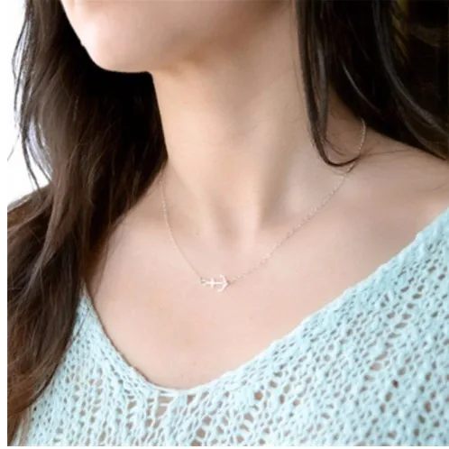 925 Sterling Silver Sideways Anchor Choker Necklace Jewelry For Women