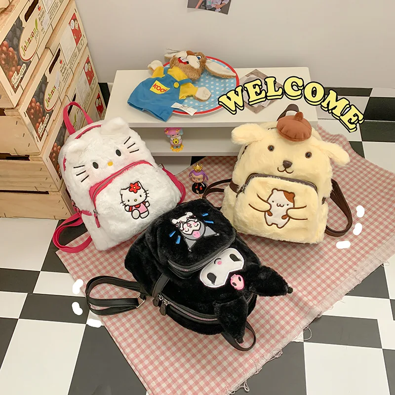 Wholesale Multi-colors Pochacoo Kuromi Kitty Stuffed Plush Bag Cinnamon Backpack My Melody Bag Stitch Plush Toy Girl Backpack