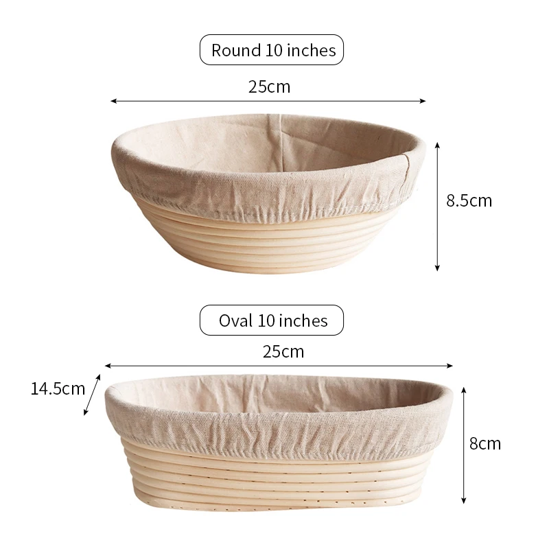 10 inch Linen Liner Cloth Baking Bowl Oval Round Rattan Bread Proofing Basket