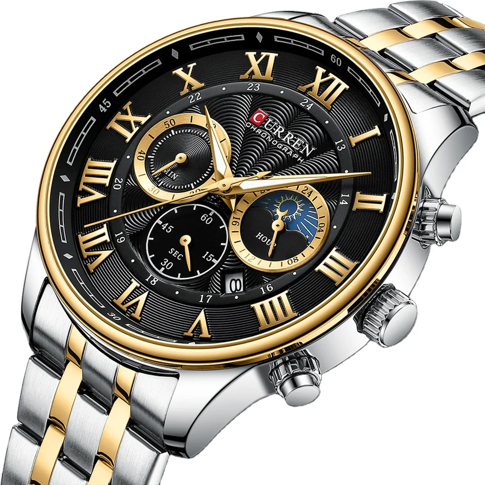 CURREN NEW Fashion Casual Quartz Watches for Men Sporty Chronograph Stainless Steel Band Wristwatches Male 8427