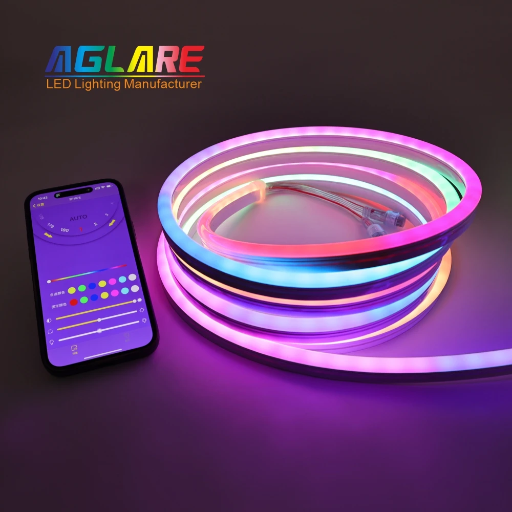 Outdoor Waterproof 24V Music Sound Control Rgbic Dream Color Addressable Cob Rgb Led Flex Neon Strip Light