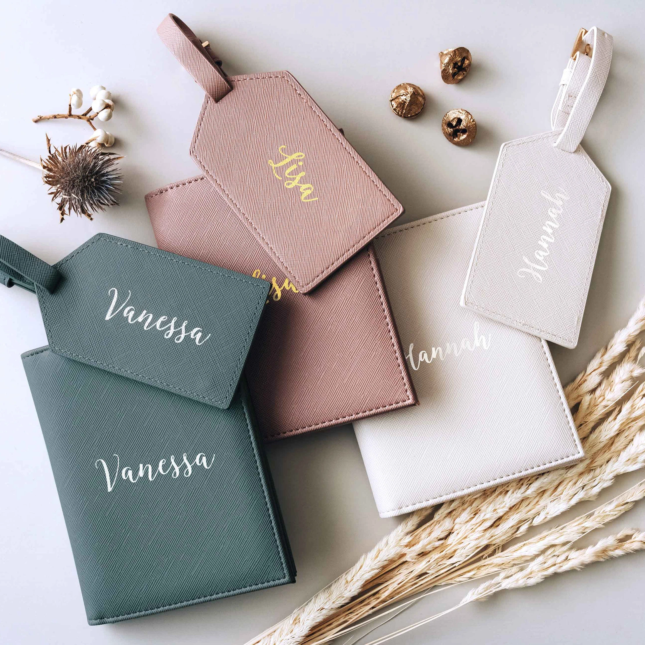 Wholesale Customized logo Gifts Saffiano Rfid Blocking Designer Personalized Travel Passport Holder And Luggage Tag Set