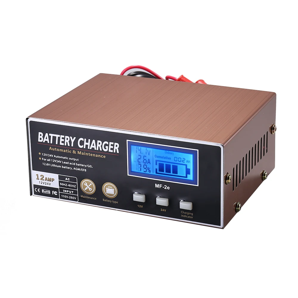 Monfara 12/24V Smart Fully Automatic Wet GEL VRLA AGM EFB 12.6V Lithium Battery Charger with Maintenance Function
