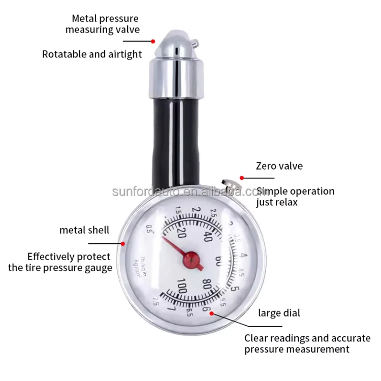 High precision tyre tire pressure gauge (0-100 Psi) pointer type mechanical tire gauges for car