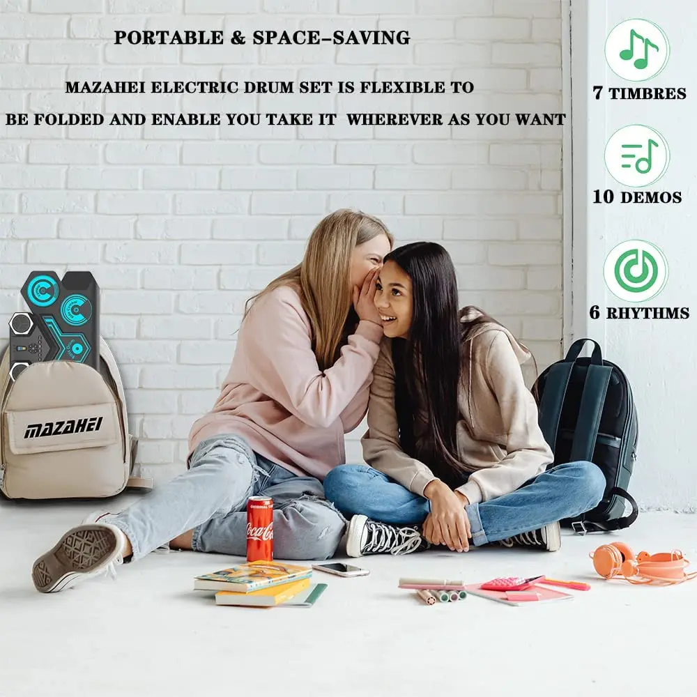 USB Portable Roll Up Drum Kit Portable Drums for Beginners Practicing with Drumsticks Pedals