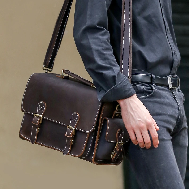 Factory Supply Wholesale Customize Mens Crazy Horse Leather Sling Shoulder Bag Briefcase Genuine Leather Camera Bag For Man