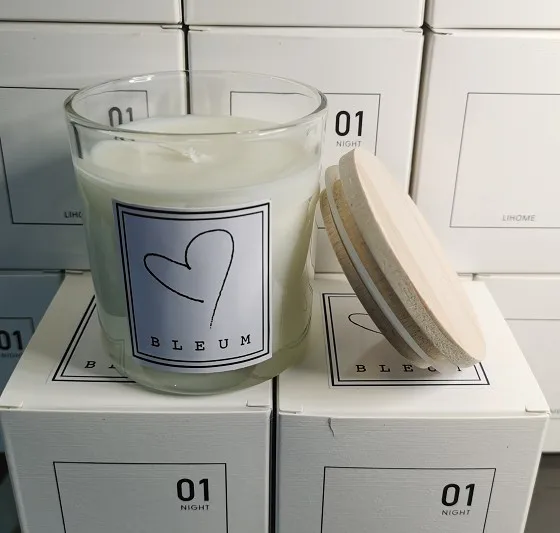 custom logo Private Label Scented glass Candles With Soy Wax and wooden Lid