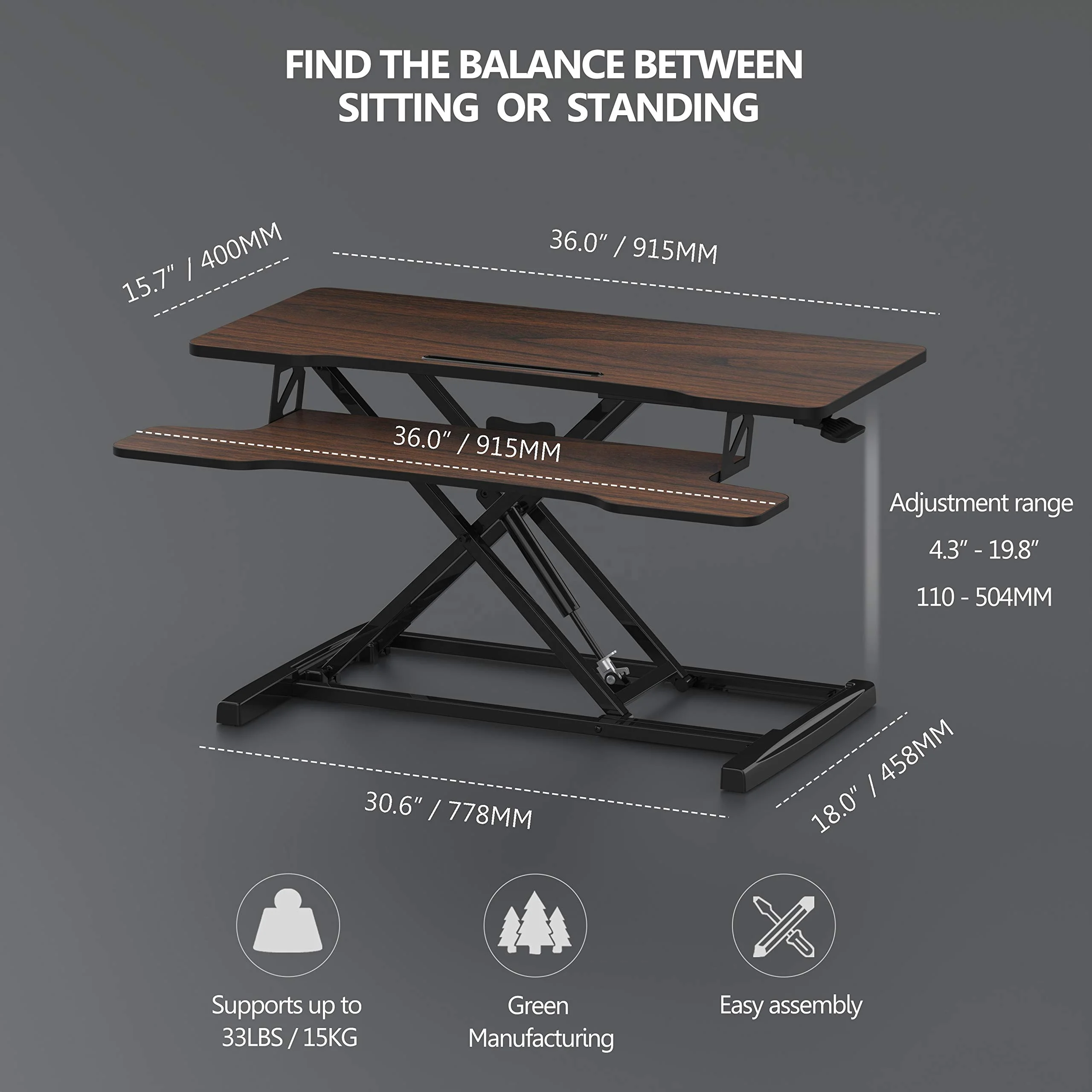 Standing Desk Converter for Dual Monitor Laptop Workstation with Wide Keyboard Tray Height Adjustable Sit to Stand Desk Riser
