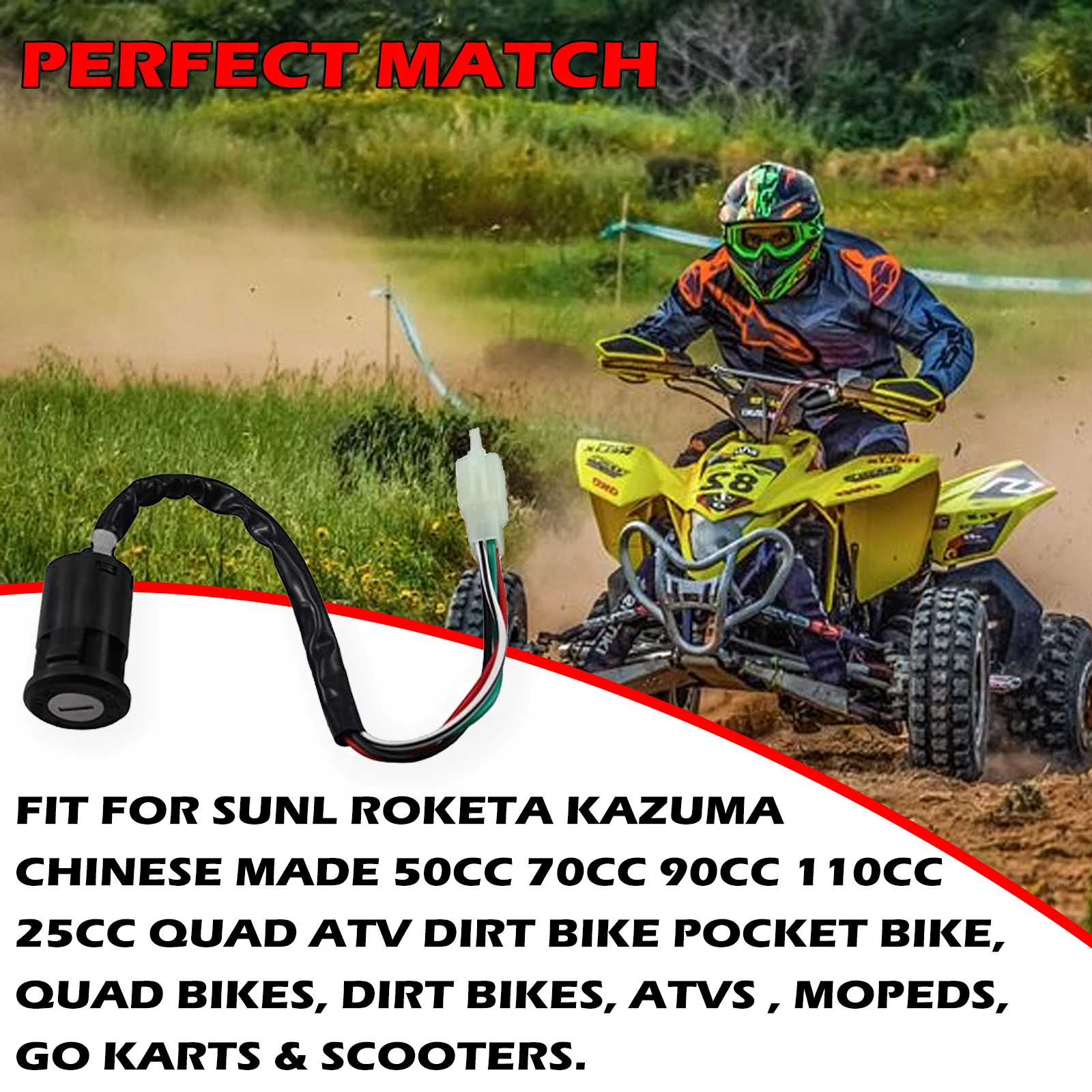 4-контактный ключ зажигания 4 провода для Sunl Roketa Kazuma китайского производства 50cc 70cc 90cc 110cc 125cc квадроцикл карманный