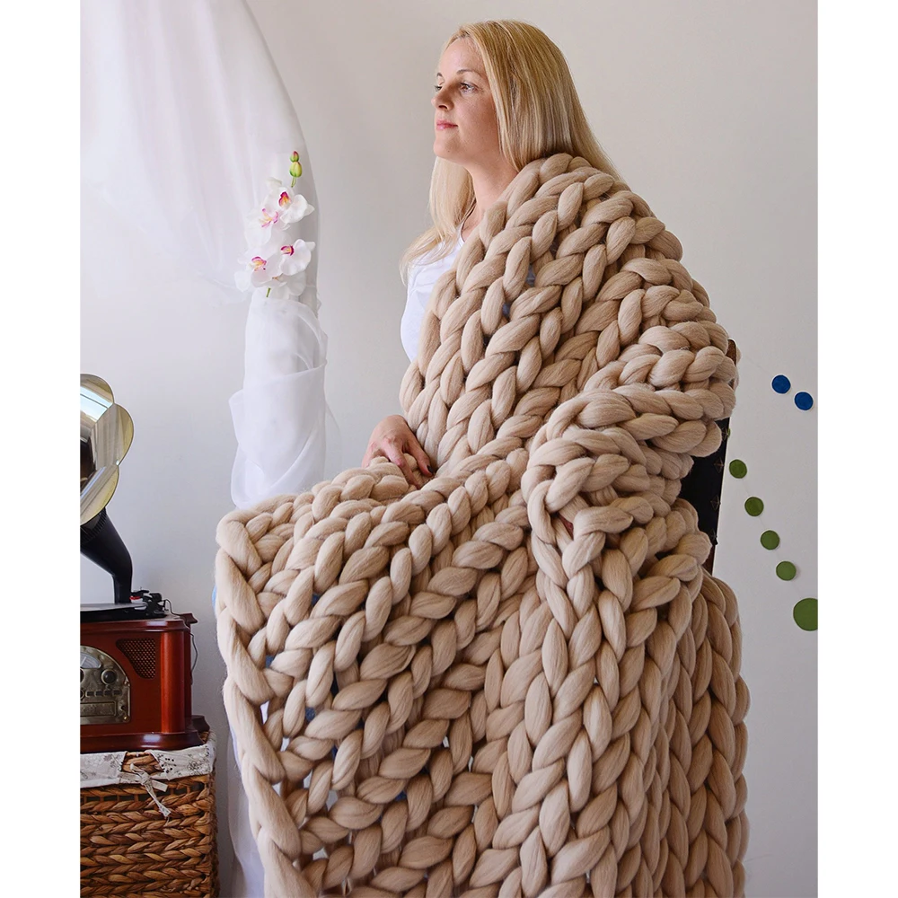Factory Wholesale Chunky Knit Blanket Chunky Knit Throw Blanket Handmade Chunky Knit Blanket