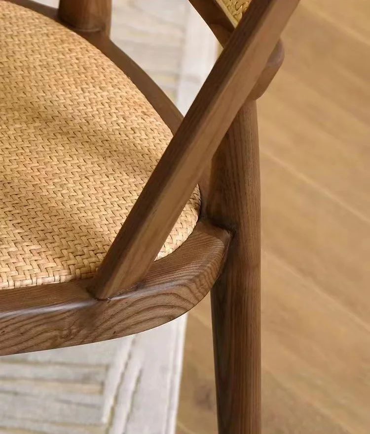 Household Restaurant Solid Wood Dining Table Chair Vine Weaving Leisure Restaurant Cafe BackrestCreative Single Dining Chair