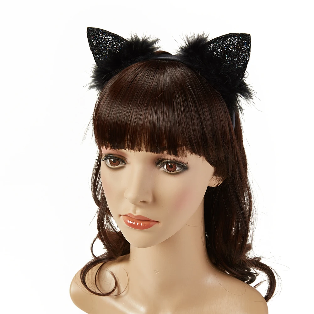 Latest design  black cat ear headband children Halloween funny hairband girls Headband for party
