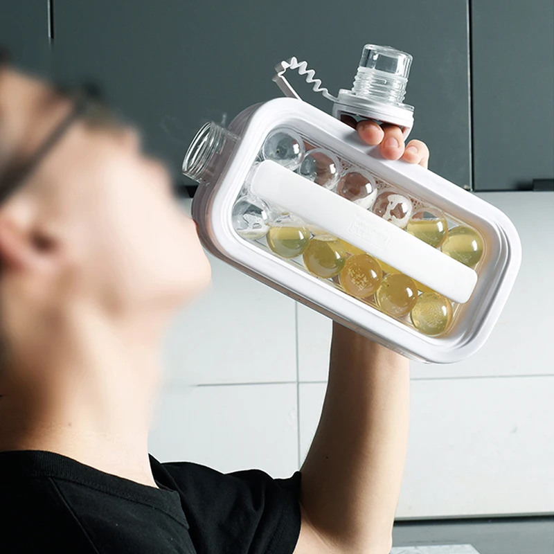 New Kitchen Silicone 17 Grids Ice Cube Molds Hockey Cold Water Ice Ball Maker 2 In 1 Portable Creative Ice Bottle