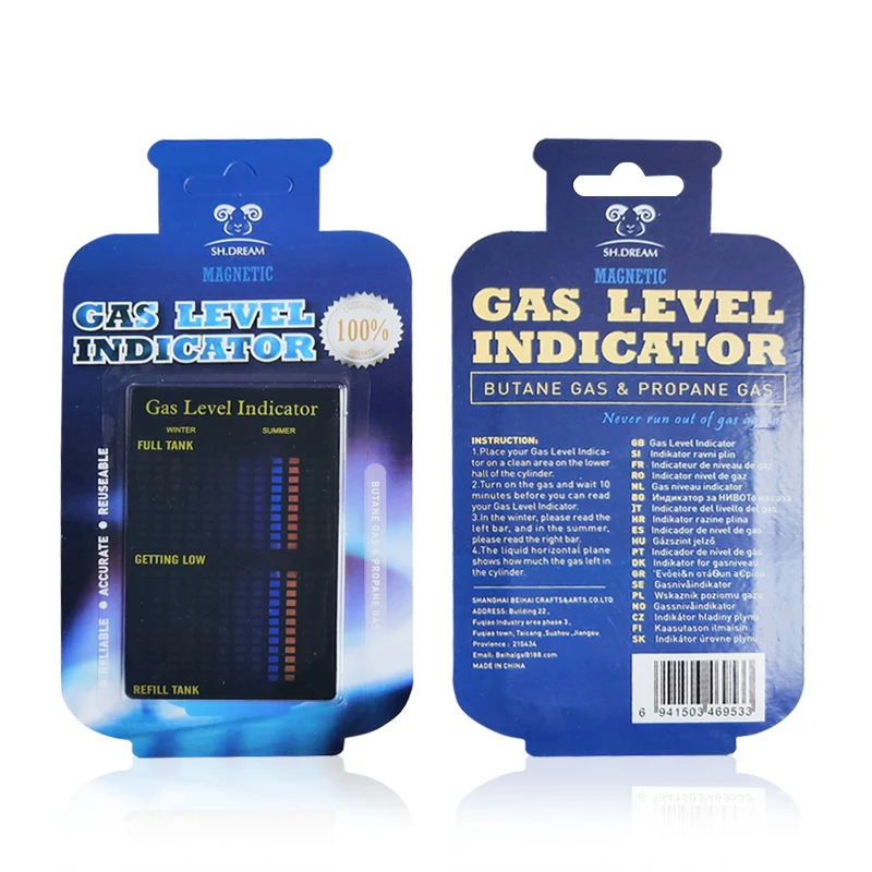 Wholesale OEM Stock Blister Card   LPG Rectangle LCD Gas Level Tester Clear Showing Magnet Indicator for Household Use