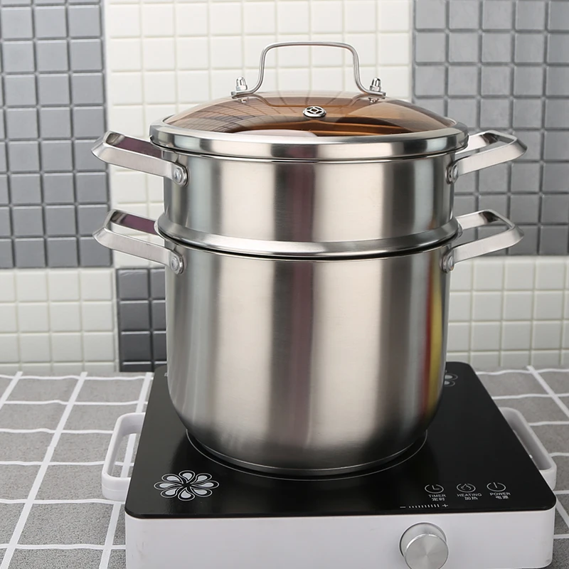 Drop Shipping Large Double Layer Steamer Cooking Pot Cookware Sets Stainless Steel