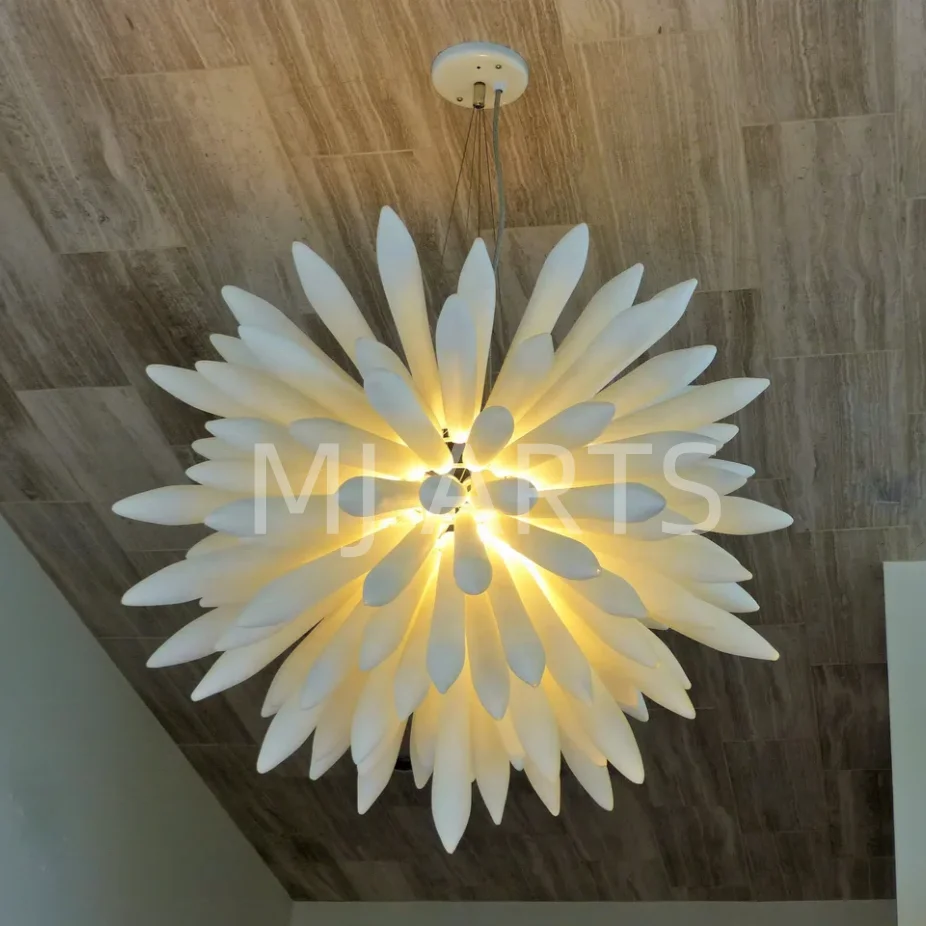 Handmade Mouth Blown Art Chandelier Hotel Restaurant Pendant  elegant Chihuly Style Murano Stained white Murano Glass Chandelier
