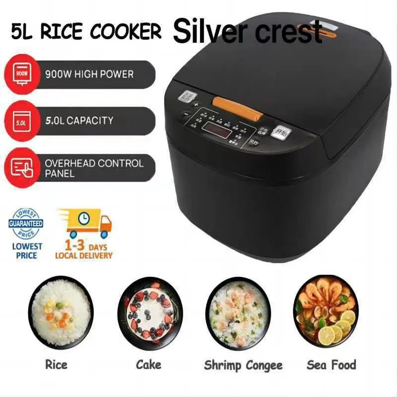 In Stock Silver Crest 5L Automatic Smart Digital Touch LCD Multi Non-Stick Silver crest Home Electric Digital Rice Cooker