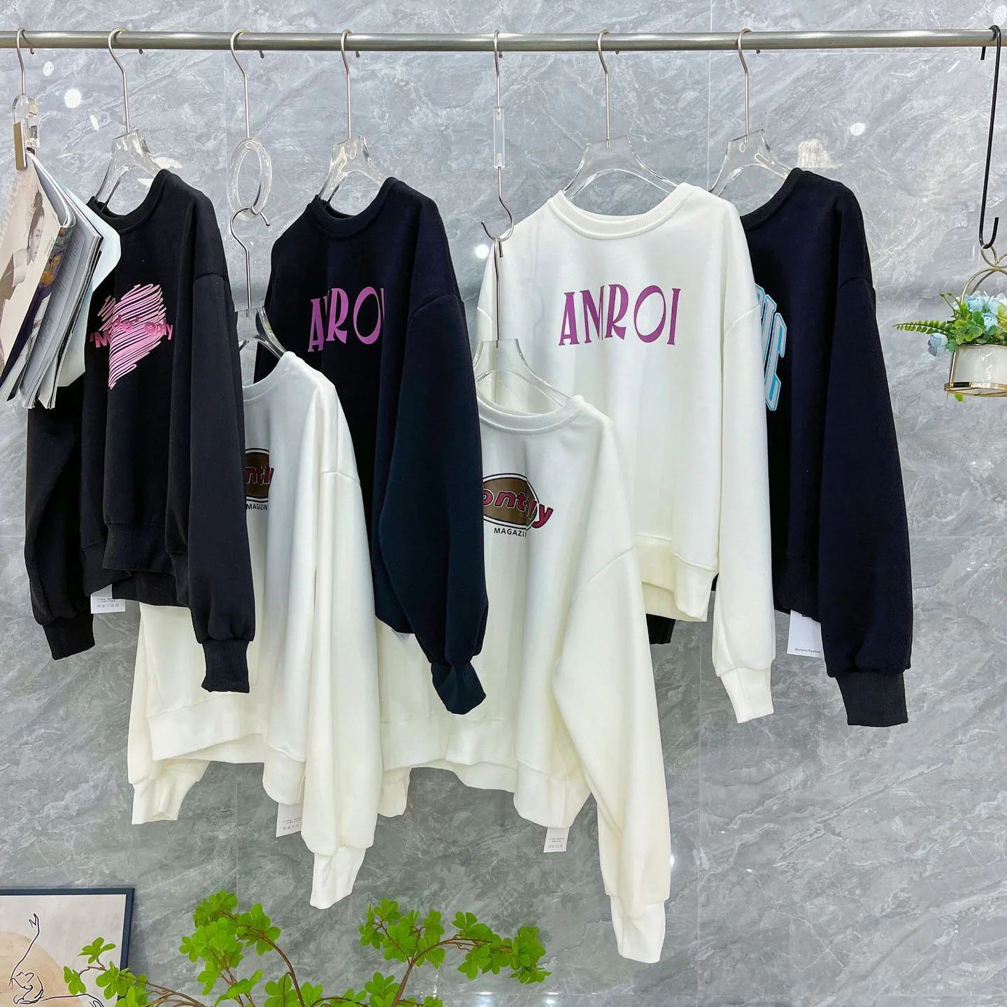 Stock Sweatshirt For Men And Women Thin Letter Print Hoodless Round Neck Pullover Sweatshirt