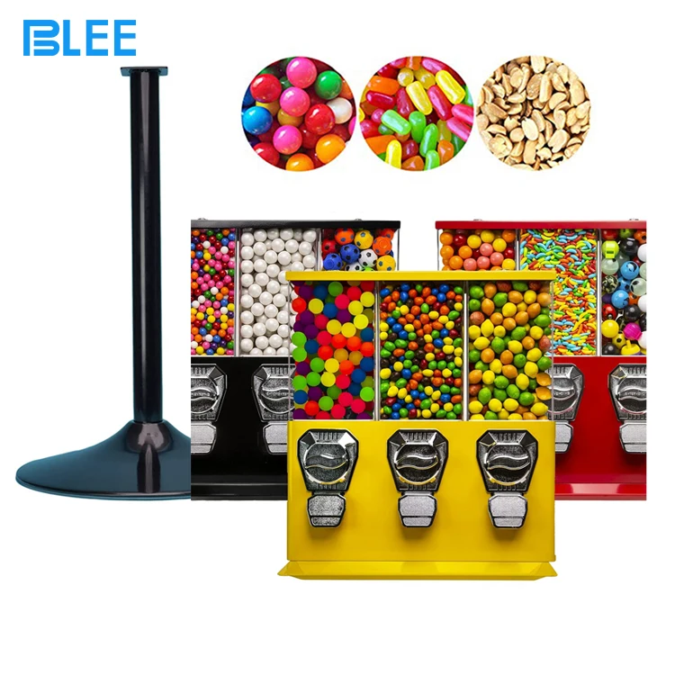 Coin operated red classic candy vending machine business triple compartment gumball dispenser candy vending machine with Stand