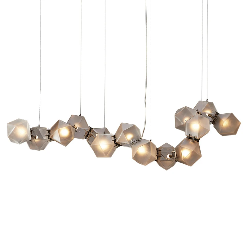 Многогранная креативная стеклянная люстра в стиле пост-модерн для длинной кофейни, ресторана, бара, дизайнерская люстра