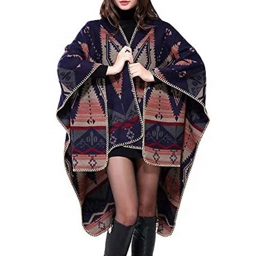 2022 European And American Fashion Split Big Shawl Cloak Retro Fashion Simple Shawl Woman