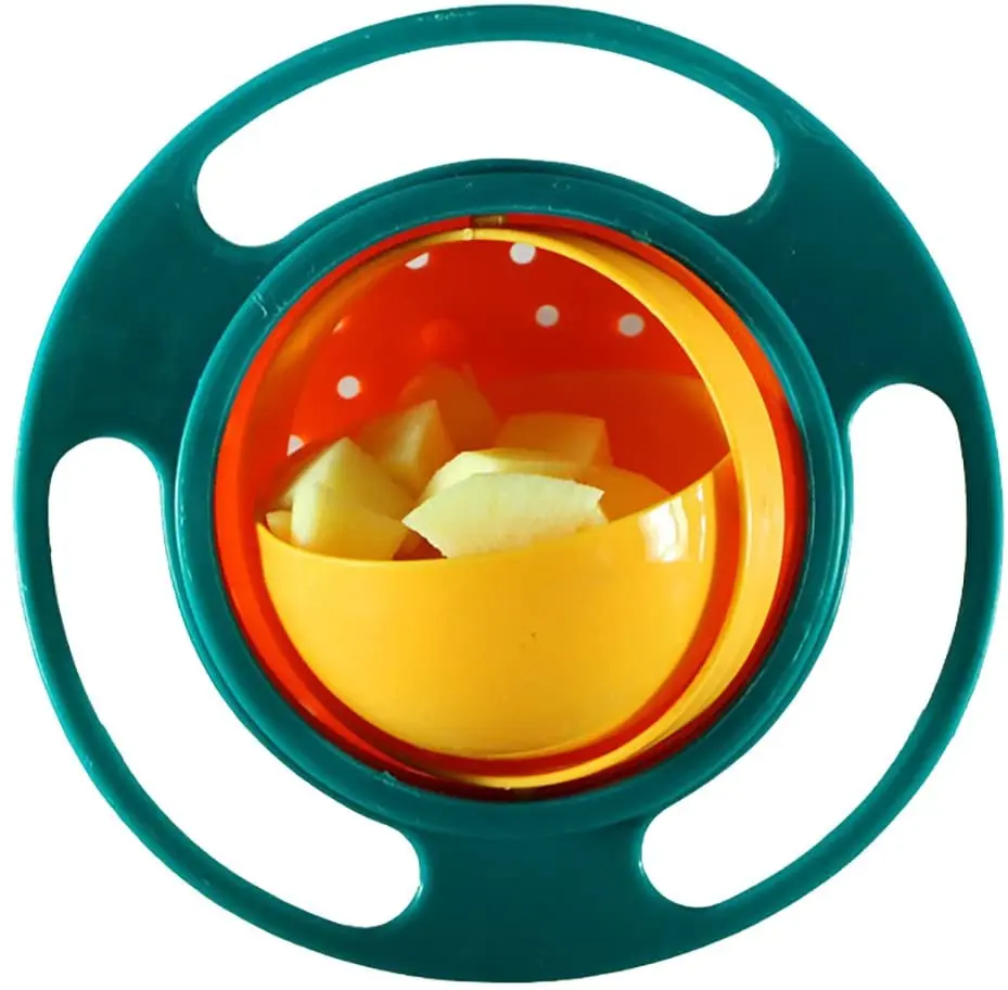 360 Degree Rotation Spill Resistant Rotary Balance Gyro Shape Kids Bowl With Lid For Toddler