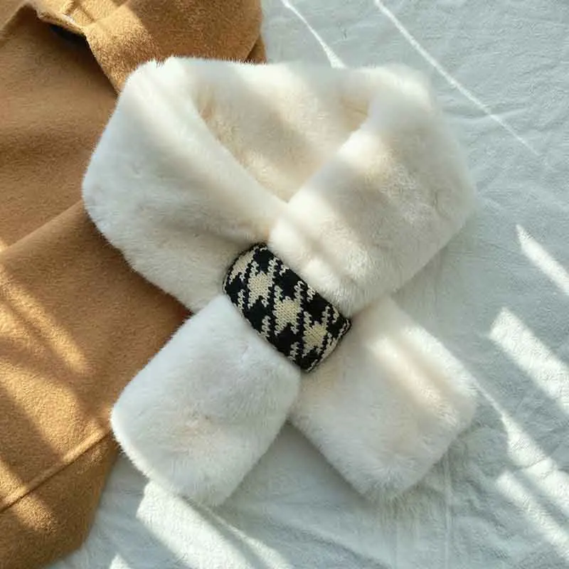 Fashion Style Children Scarf Fashion Plush Stitching Collar Winter Baby Boys Girls Warm Cross Ladies Collar