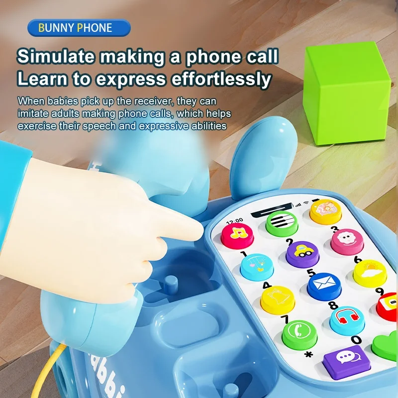Children Toys Rabbit Phone Car Simulation Landline Baby Puzzle Early Education Baby Music Story Pull Wire Telephone Car Machine