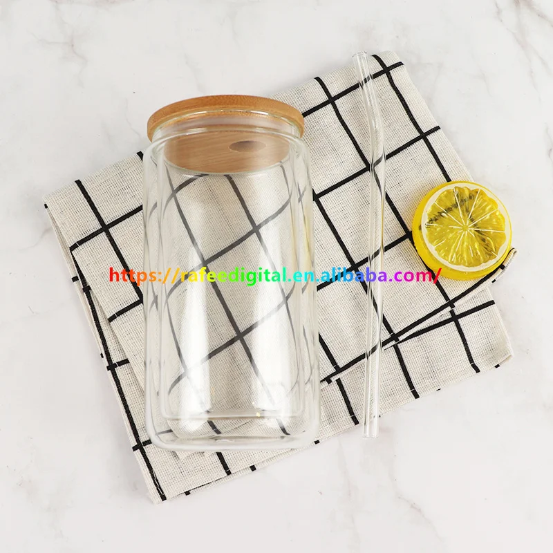 USA Warehouse 16oz 16 oz Pre Drilled Hole Clear Double Walled DIY Glitter Blank Sublimation Snow Globe Snowglobe Beer Glass Can