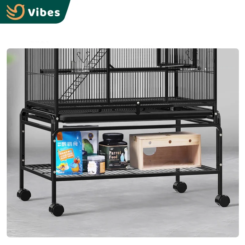 Wholesale Good Viewing 100cm Height Big Bird Cage black White Color Parrot Flight Cage Villa For Birds With Storage Shelf