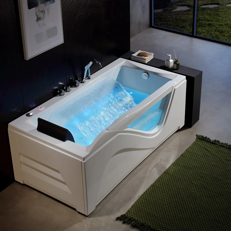 Whirlpool Waterfall Bathtub LED circular waterfall Bluetooth speaker with pillow