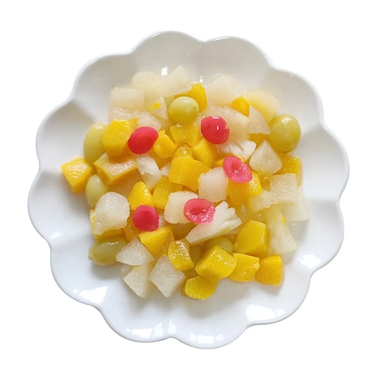 Canned Mix Fruit Healthy Yellow Peach Pear Pineapple Cherry Fresh Fruit Ready to Eat