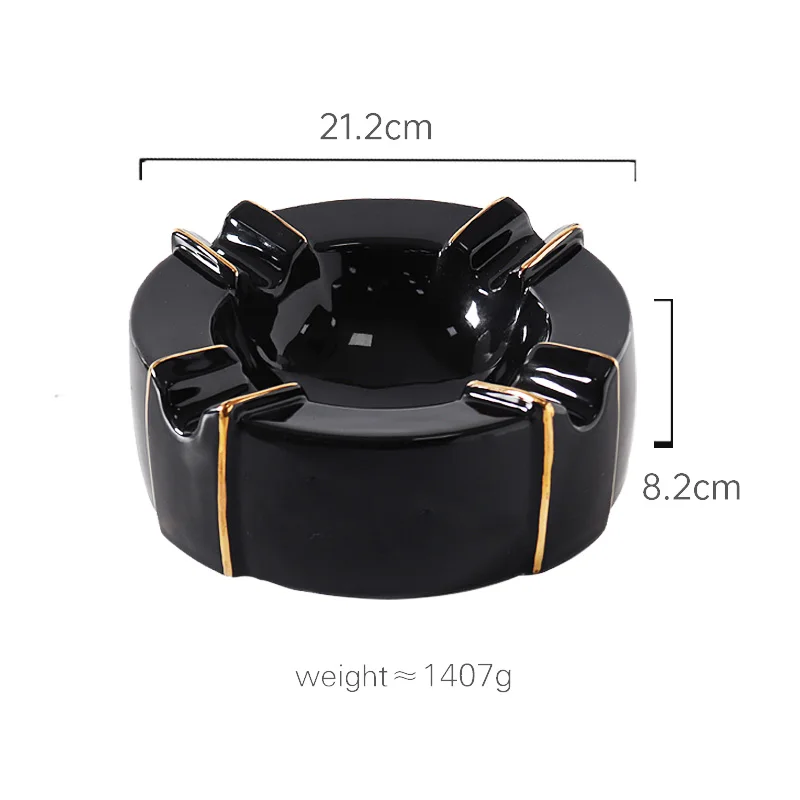 Custom Logo Home Office Hotel Luxury Gold Rim Porcelain Cigarette Ash Tray Large Ceramic Cigar Ashtray