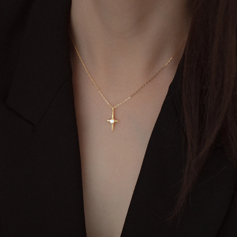 Fashion simple cross pendant necklace jewelry 925 sterling silver zircon crystal necklace women