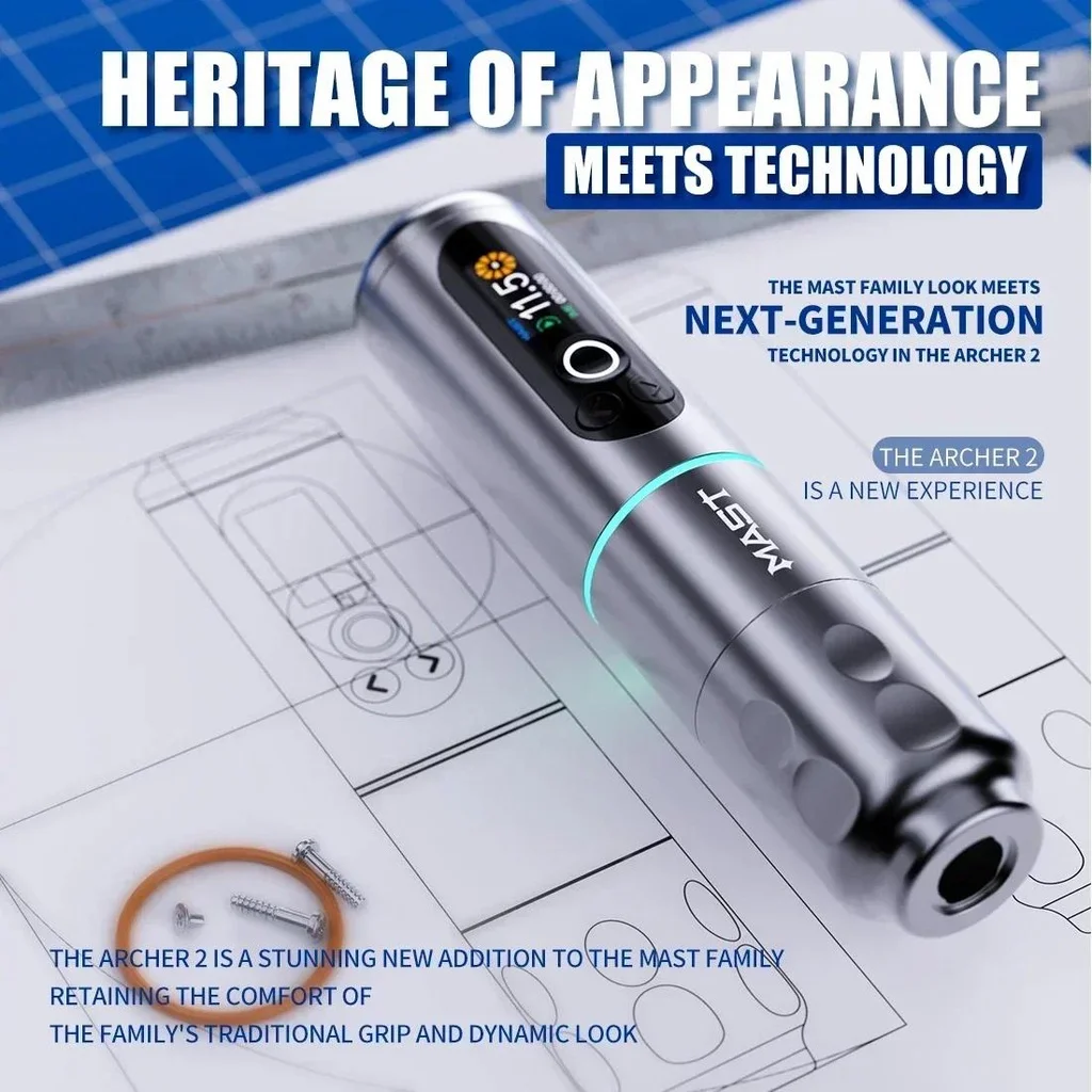 Mast Archer 2 Wireless Tattoo Machine Battery Pen Smart Screen LED Display Mcore Brushless Motor Tattoo Supply for Tattoo Artist