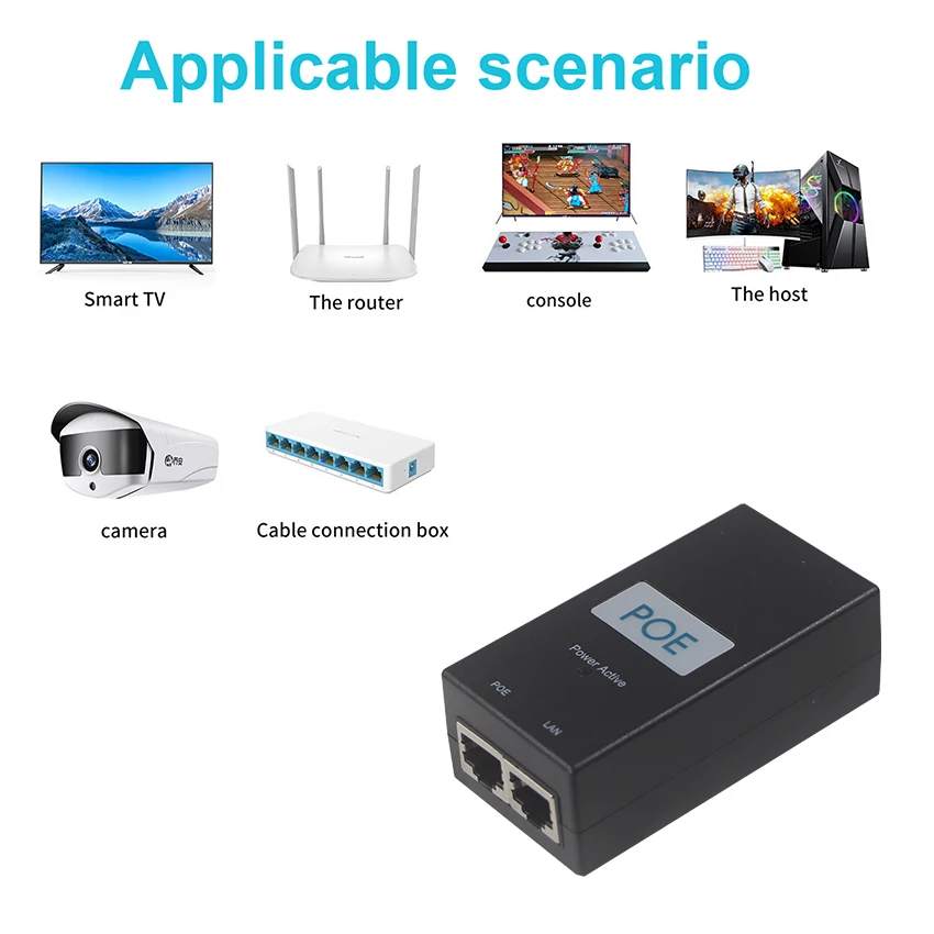 Industrial Outdoor Rj45 Cord Lan Cable Ports Adapter 12V For Camera Poe Injector Poe Adapter