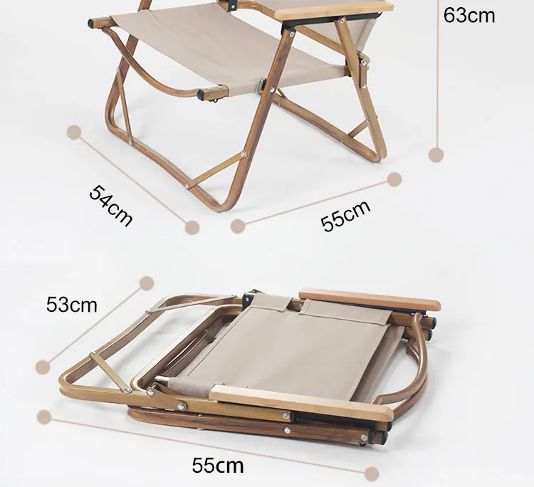 Outdoor Wood Grain Aluminum Stool Wooden Handrail Folding Camping Chairs