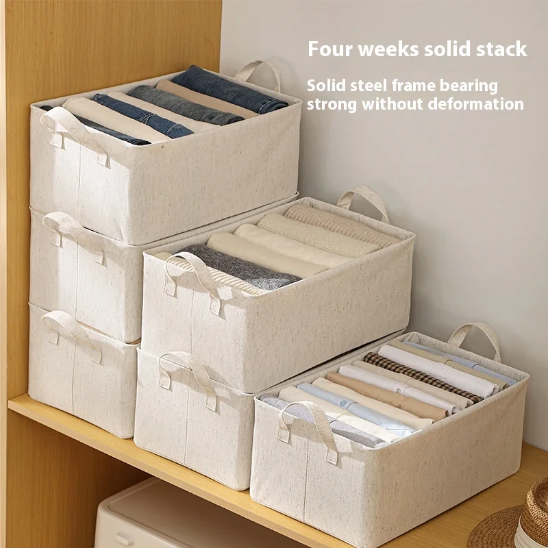 Choice Fun Foldable Fabric Storage Basket Washable Cotton Linen Living Closet Organizer with Handle for Bedroom Organization