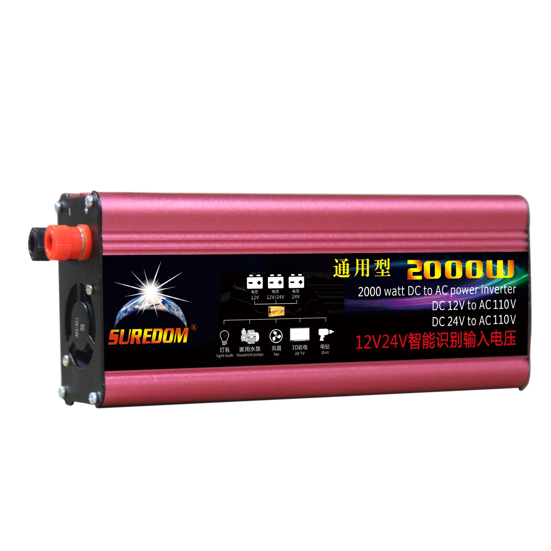 Universal Socket 12V 24V DC TO 110V 220V Power Inverter 2000w With Led Indicator