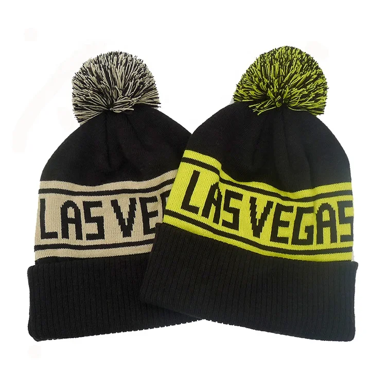 Wholesale Outdoor Winter Knitted Sports Beanies Pom Pom Custom Toque Hat Unisex Logo Cuff Warm Beanie