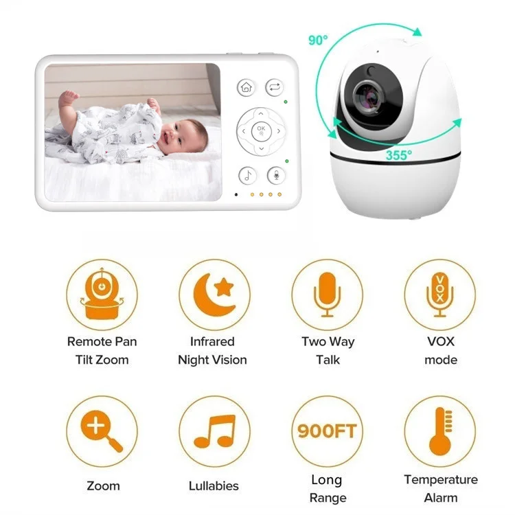 Newest OEM Night Vision Sound Activated Built-in Lullabies Two Way Audio Temperature Monitoring Video Baby Monitor with Camera