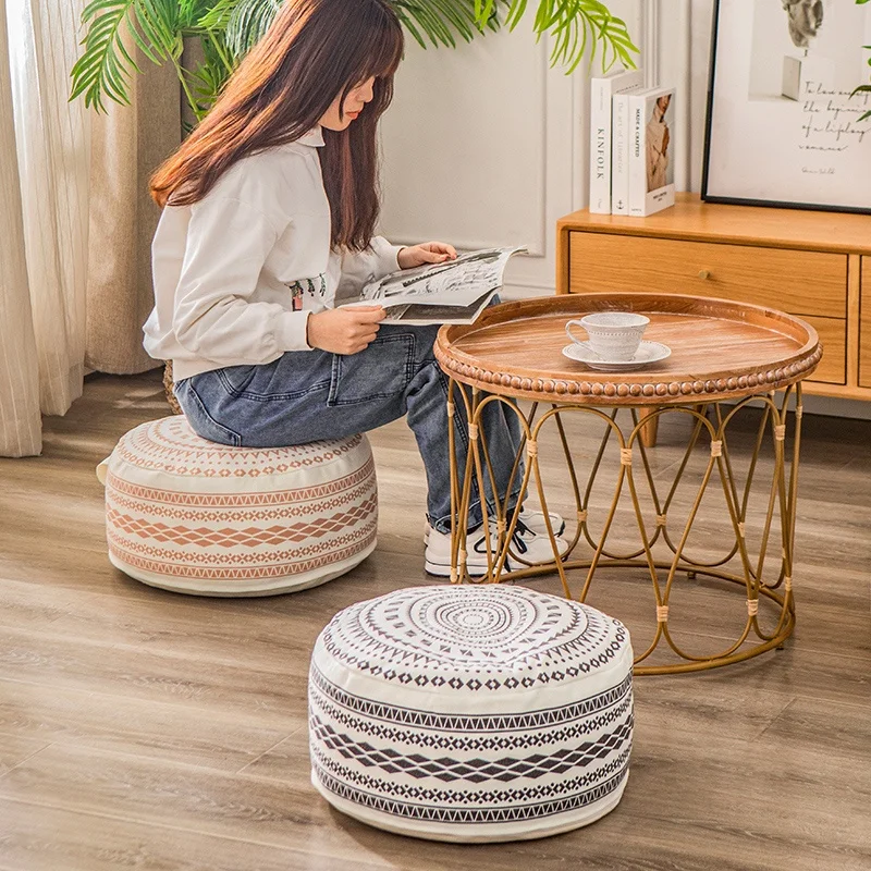 
Wholesale Modern Living Room Removable Washable Shoe Stool Nordic Moroccan Vintage foldable Floor Round Storage Pouf Ottoman 