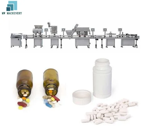 Automatic pill capsule tablet and softgel counting and filling line counting and packing machine