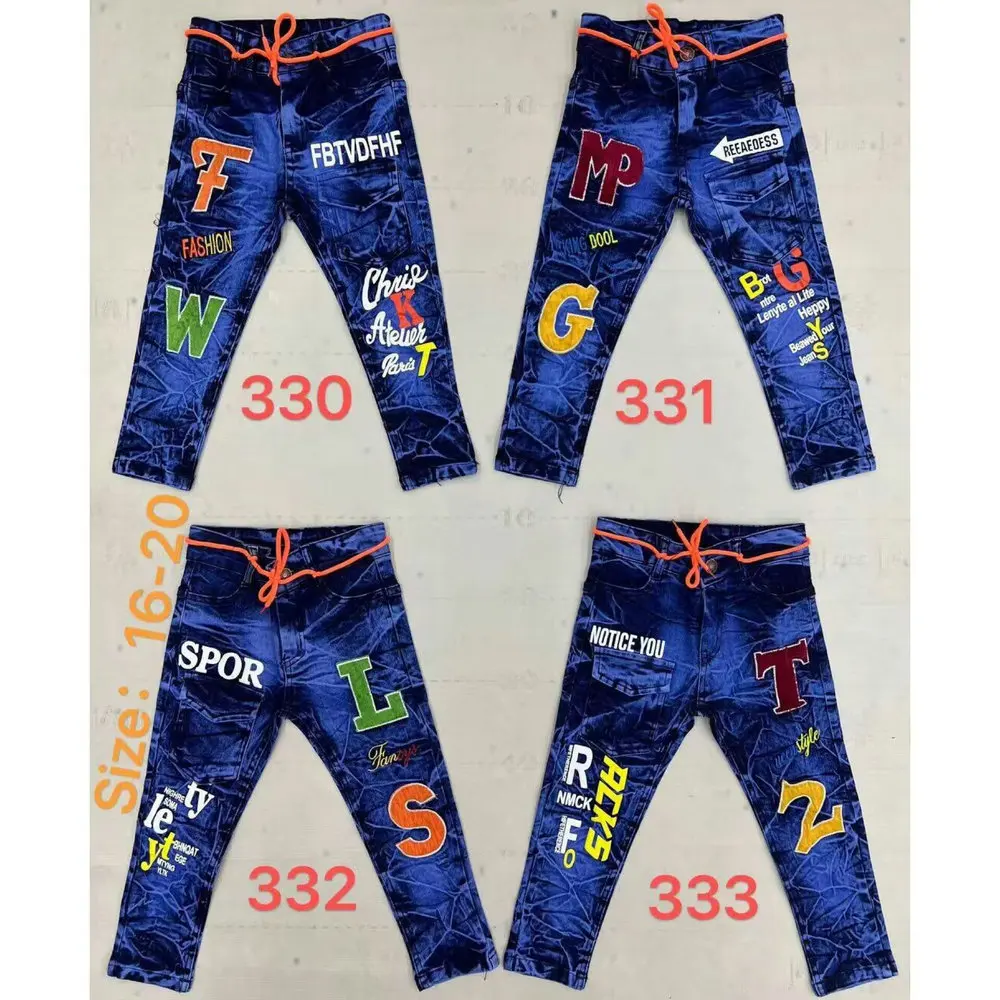 4.4 Dollar Model YQ132 Ready Ship Kids Plus Size Toddler Boys Denim Jeans Pant With Different Drawing Prints