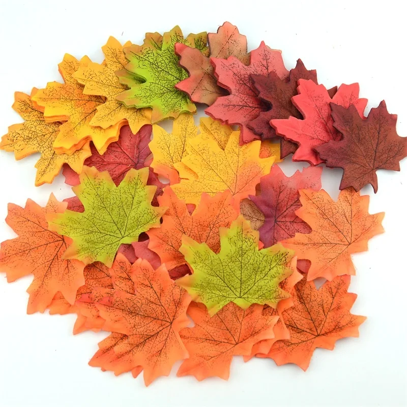 50pcs Thanksgiving 8cm Artificial Maple Leaf  For Halloween Tree Decoration Wall Home Garland Vase Wedding DIY Dried Plants