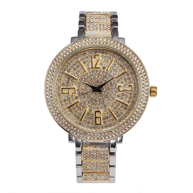 High Quality Fashion Women Watches With Rhinestone Big Face Gold Ladies Bling Hip Hop Watch Quartz Top Brand Luxury Wristwatch